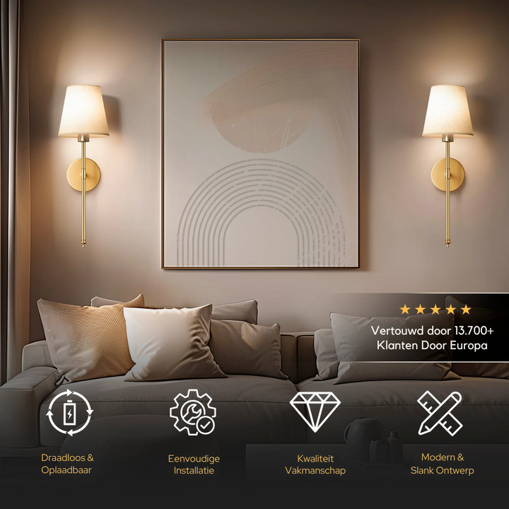 DELUXE DRAADLOZE WANDLAMP