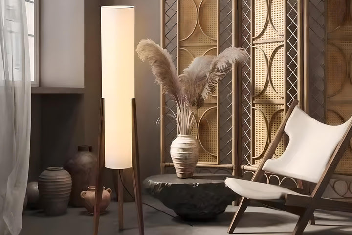 Stijlvolle Walnoot Vloerlamp - Massief Hout en Uniek Design Kunstlamp