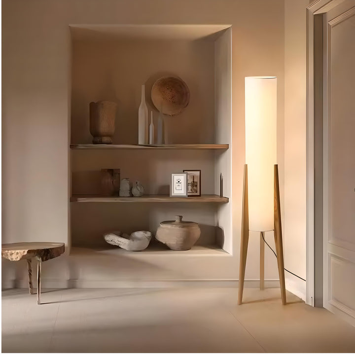 Stijlvolle Walnoot Vloerlamp - Massief Hout en Uniek Design Kunstlamp